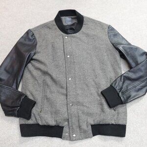 Lot 78 Jacket Medium Gray Black Varsity Wool Lamb Leather Made in Portugal